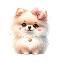 Fototapeta na wymiar Pomeranian Valentine: Cute Dog with Heart for Valentine's Day Adorable Pomeranian Puppy: Valentine's Day Love and Affection Celebrate Valentine's Day with a Sweet Pomeranian Companion