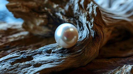 Obraz premium a white pearl sitting on top of a piece of wood