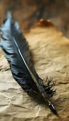 a feather quill resting on a piece of paper
