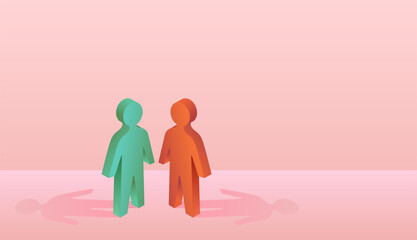 A colorful line of 3D figures of people on a light background. A vector image.
