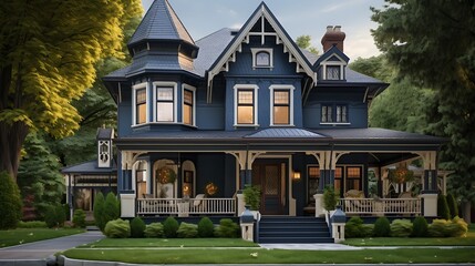 A modernized Victorian-style home with a blend of classic architecture and modern interior design - obrazy, fototapety, plakaty