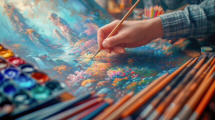 Artist Painting Colorful Floral Artwork