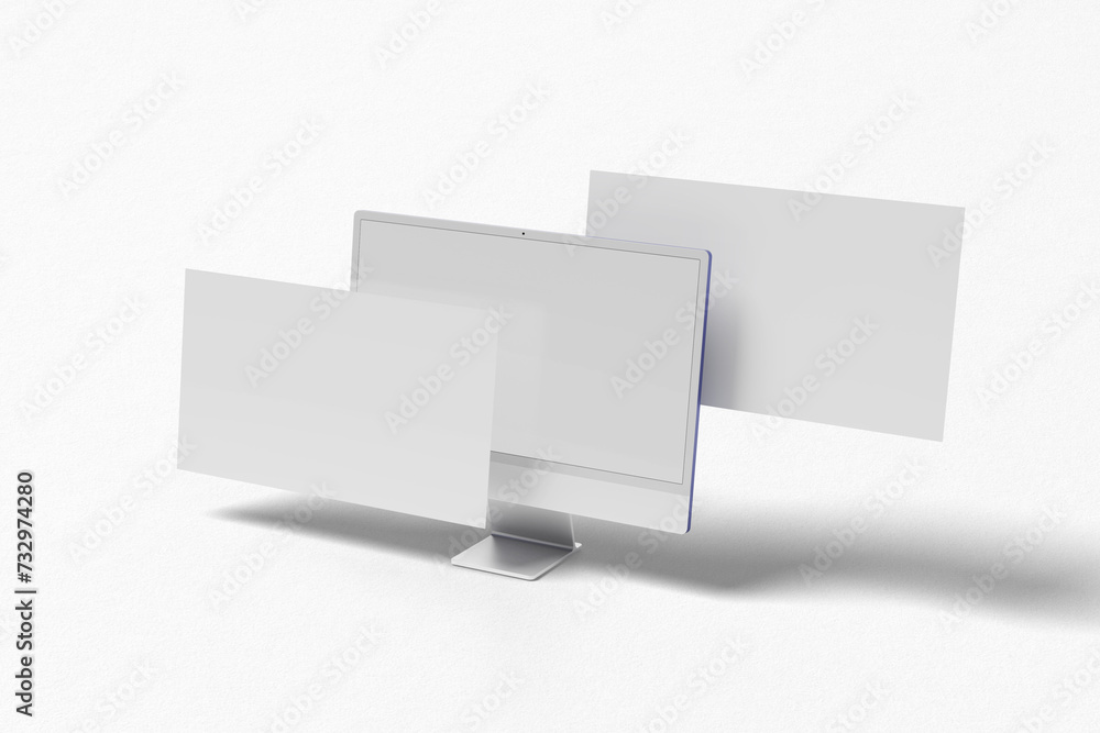 Poster display computer monitor screen mockup and responsive website with blank screen 3d rendering