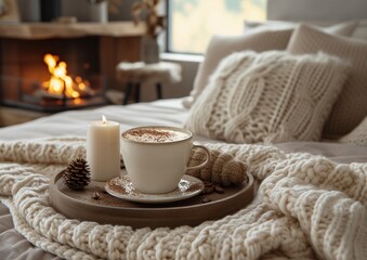 Fototapeta na wymiar coffee in bed cozy and relax style