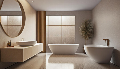 Modern white bathroom interior background, wall mock up, 3d render