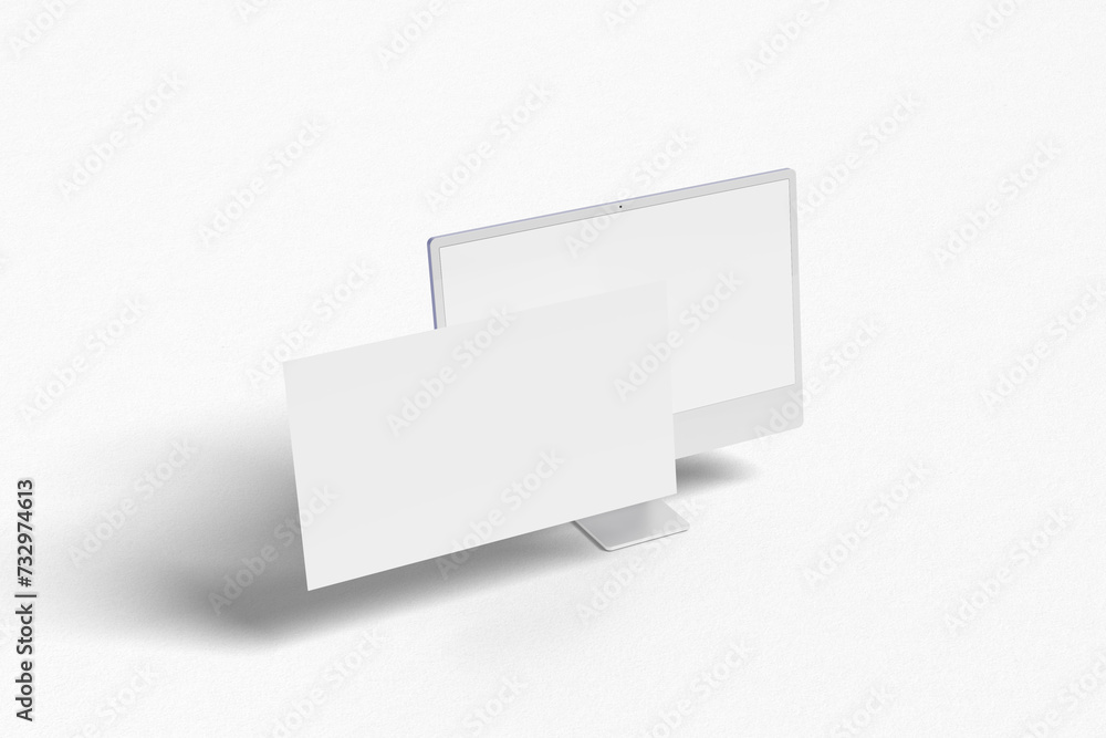 Poster display computer monitor screen mockup and responsive website with blank screen 3d rendering
