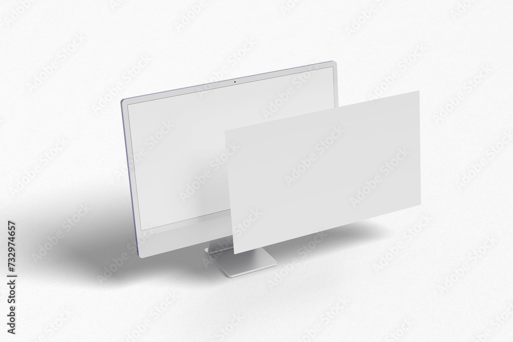 Poster display computer monitor screen mockup and responsive website with blank screen 3d rendering
