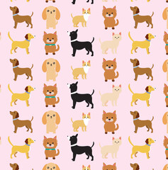 Seamless pattern with funny cartoon dogs.	
vector cute dog cartoon seamless background. 