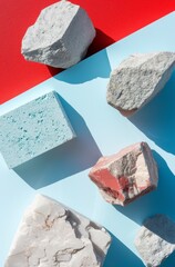 the stones and the blocks are displayed on a white and blue background