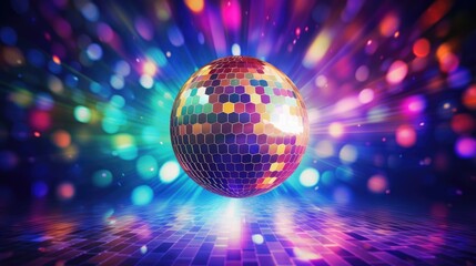 Fototapeta na wymiar Disco ball close-up. Luminous reflective ball for entertainment, sparkling effect. A nightclub or a party.