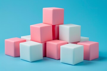 white and pink blocks on a blue background