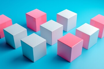 white and pink blocks on a blue background