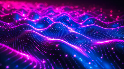 Obraz premium Dynamic Digital Waves of Neon Light Particles