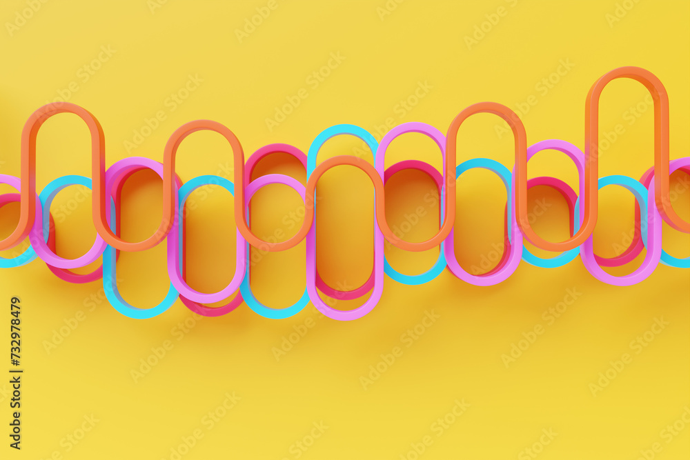 Poster 3d illustration of design colorful abstract wave on a yellow background. voice recognition, equalize