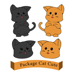 A set of cute vector illustrations. Cute kittens in black and orange colors in linear style. Simple children's illustrations. Vector illustration