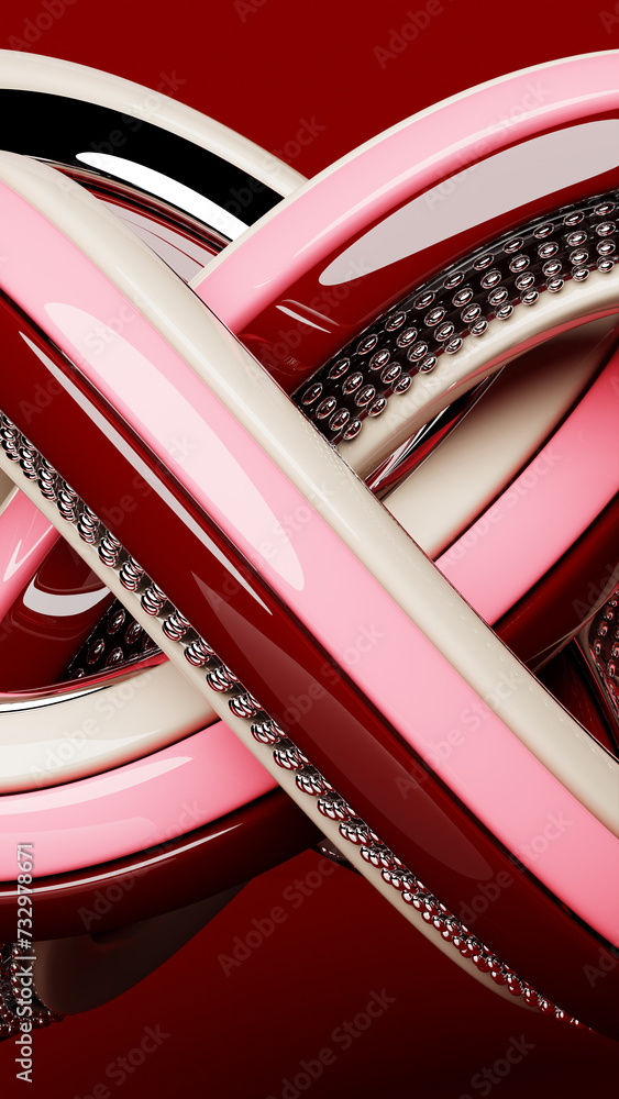 Poster abstract pink shape against red background, 3d illustration. smooth shape 3d rendering