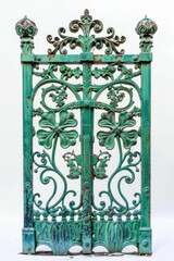Intricately Carved Green Gate with Shamrock Clover for St. Patrick's Day, Isolated on White
