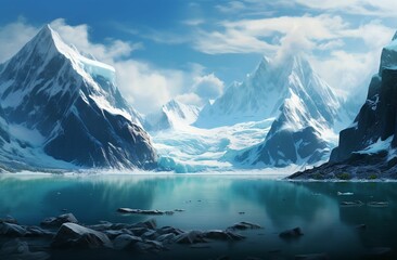 AI generated ice cliff in frozen lake