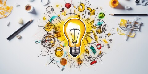 Light bulb idea whit hand drawing and bright at the night.