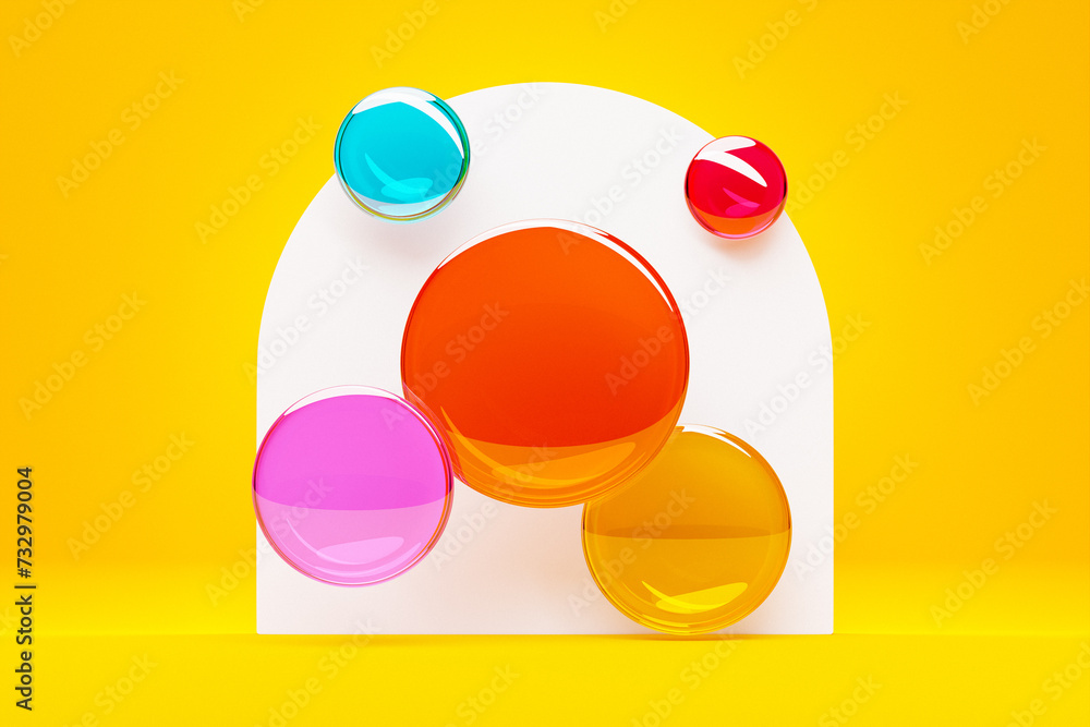 Poster 3d illustration.set of different colorful shapes on monocrome background, pattern. geometry backgrou