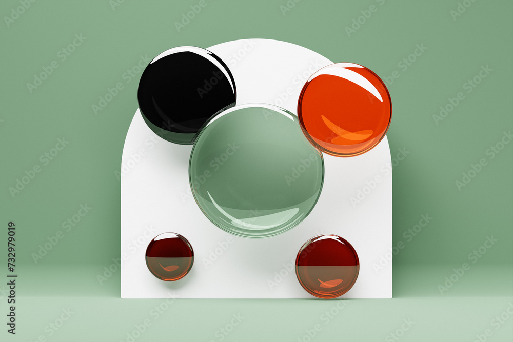 Poster 3d illustration.set of different colorful shapes on monocrome background, pattern. geometry backgrou