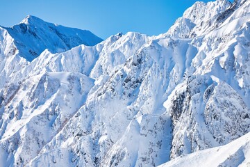 Fototapeta na wymiar 冠雪の北アルプスの五竜岳の稜線