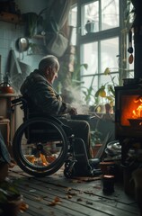 a man in a wheelchair cooks in the oven