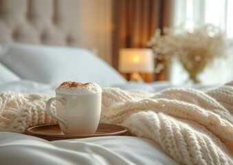 Fototapeta na wymiar coffee in bed cozy and relax style