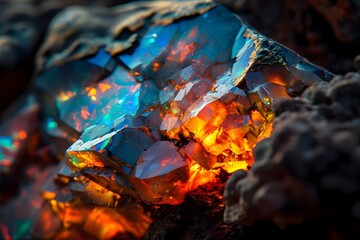 a close up of a rock with a fire inside of it