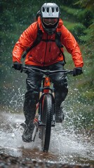 mountain biker on rainy trails