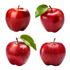 Collection set of ripe red apples on isolated transparent background.