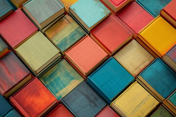 colorful squares of books - obrazy, fototapety, plakaty