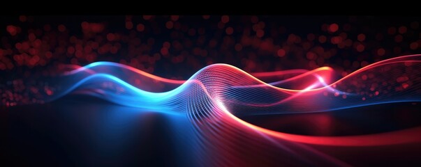 blue and red futuristic abstract technology wave water surface on dark background - obrazy, fototapety, plakaty