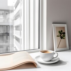 Fototapeta na wymiar steaming cup of coffee and an open newspaper