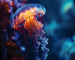 a close up of a jellyfish in an aquarium - obrazy, fototapety, plakaty