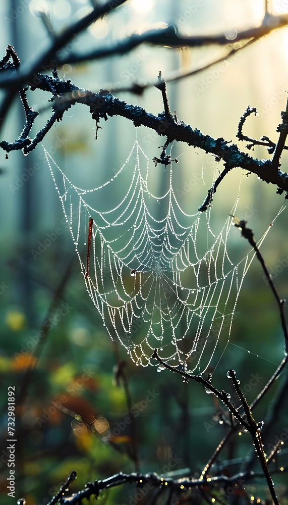 Sticker a spider web hanging from a tree branch