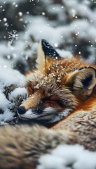 Obraz premium a red fox sleeping in the snow