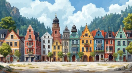 Illustration of a European old town