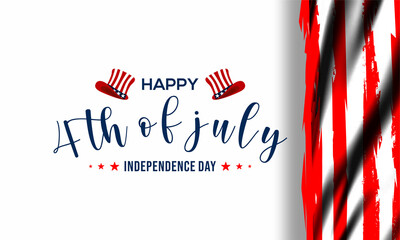 Happy Fourth of july Vector illustration. American Independence Day greeting card, banner, poster with United States flag, stars and stripes. Patriotic calligraphy on blue background.