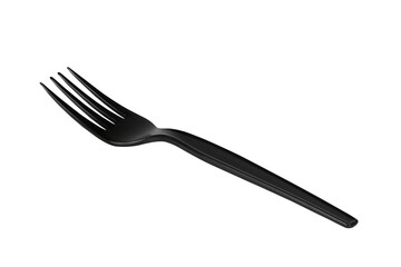 Black plastic fork isolated on transparent background. 
