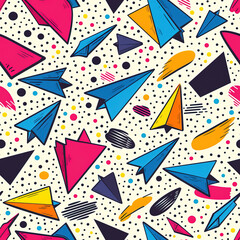 Obraz premium Paper airplane minimal cartoon abstract colorful repeat pattern, pop art line art bright trendy repetitive design