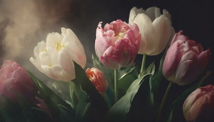 closeup of tulips - obrazy, fototapety, plakaty