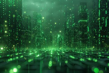 Naklejka premium Abstract matrix like information technology background about government, public, IT with a green color palette.
