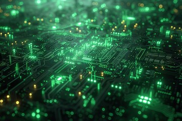 Obraz premium Abstract matrix like information technology background about government, public, IT with a green color palette.