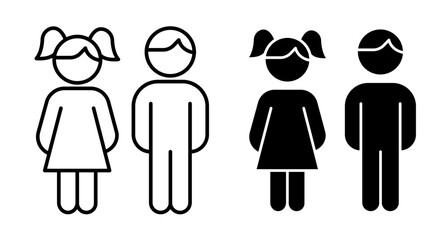 Young Silhouette Line Icon. Children figures icon in black and white color.