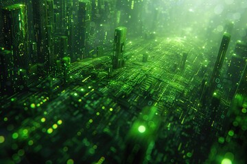 Abstract matrix like information technology background about government, public, IT with a green color palette.