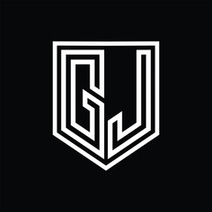 GJ Letter Logo monogram shield geometric line inside shield isolated style design