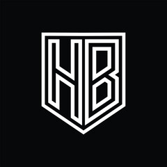 HB Letter Logo monogram shield geometric line inside shield isolated style design