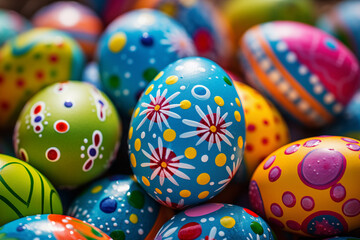 Fototapeta premium Easter Eggstravaganza: Fun and Excitement as Families Engage in Egg Decorating and Hunting Activities Together