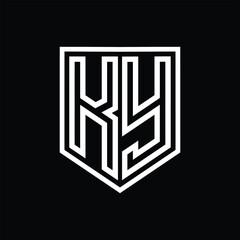 KY Letter Logo monogram shield geometric line inside shield isolated style design